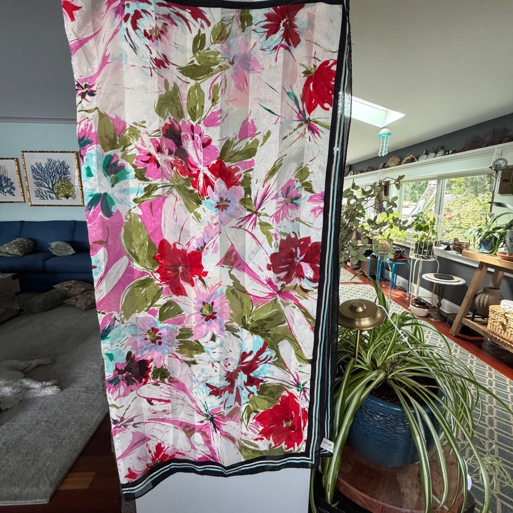 Oscar de la Renta Scarf Womens OS Pink Floral Silk Excellent Luxury Designer
